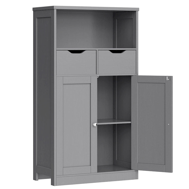 Meuble de rangement de salle de bain autoportant avec tiroirs et étagère ouverte, blanc