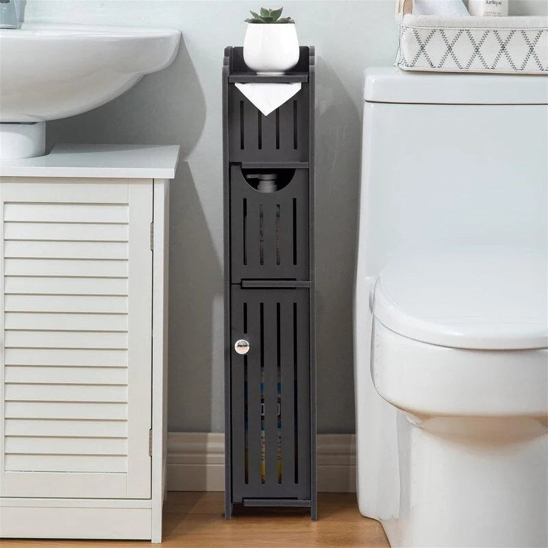 Meuble de Rangement Salle de Bain Étroit avec Porte et Tiroir, Noir ou Blanc