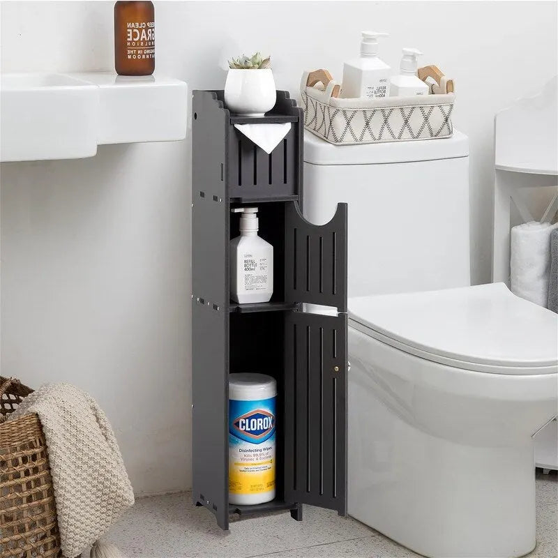 Meuble de Rangement Salle de Bain Étroit avec Porte et Tiroir, Noir ou Blanc