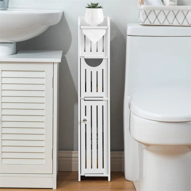 Meuble de Rangement Salle de Bain Étroit avec Porte et Tiroir, Noir ou Blanc