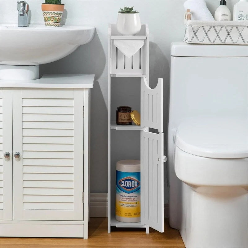 Meuble de Rangement Salle de Bain Étroit avec Porte et Tiroir, Noir ou Blanc