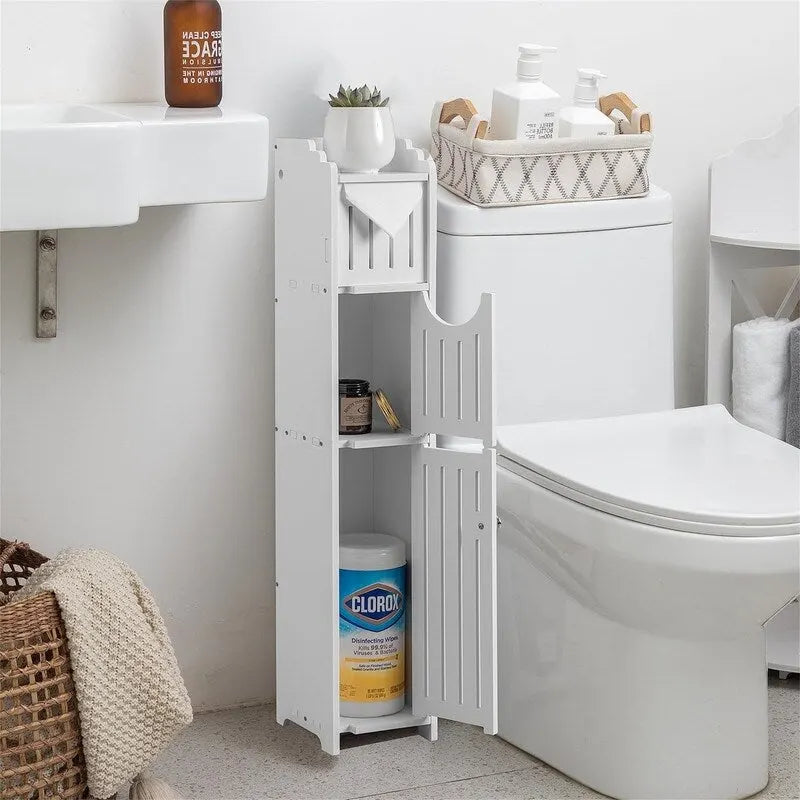 Meuble de Rangement Salle de Bain Étroit avec Porte et Tiroir, Noir ou Blanc