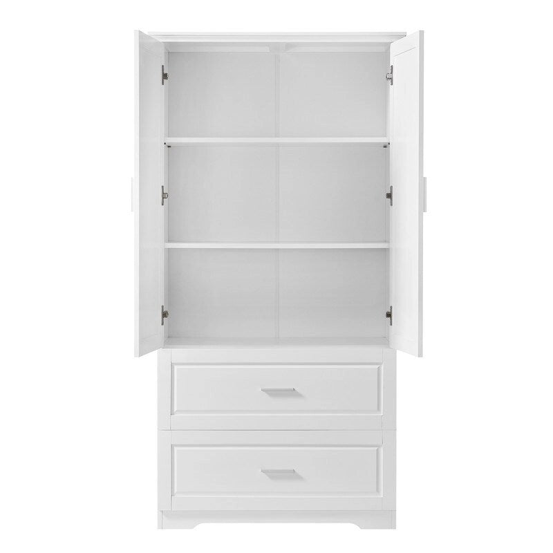 Meuble de rangement haut en bois avec double portes et deux tiroirs
