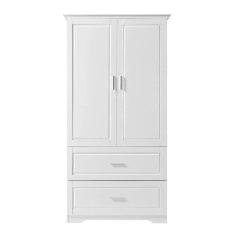 Meuble de rangement haut en bois avec double portes et deux tiroirs