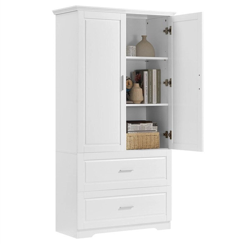 Meuble de rangement haut en bois avec double portes et deux tiroirs