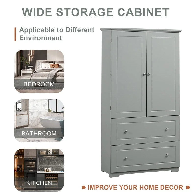 Meuble de rangement haut en bois avec double portes et deux tiroirs