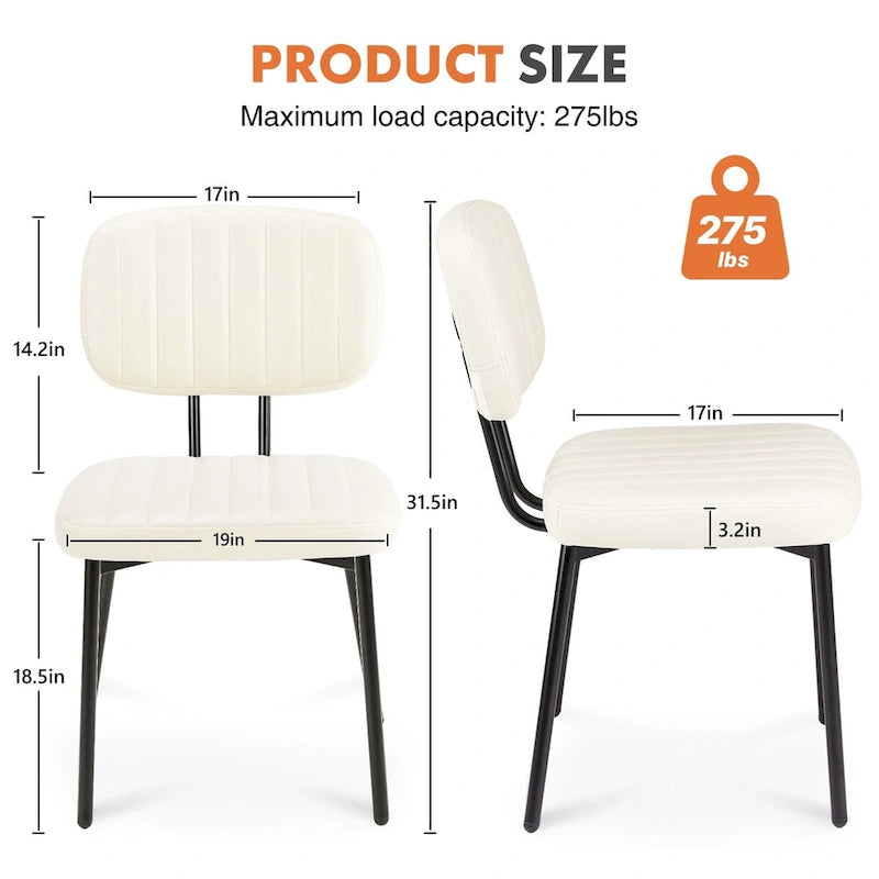 Chaise de salle à manger capitonnée Mid-Century Modern avec pieds en métal, blanc ou marron