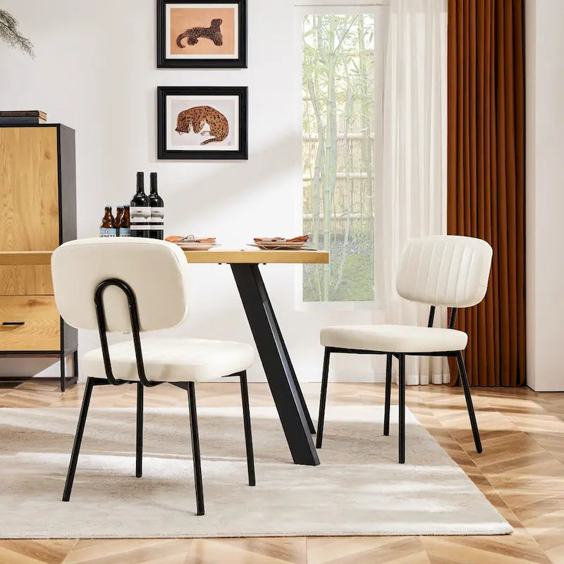 Chaise de salle à manger capitonnée Mid-Century Modern avec pieds en métal, blanc ou marron