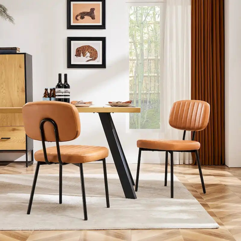 Chaise de salle à manger capitonnée Mid-Century Modern avec pieds en métal, blanc ou marron