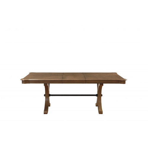 Table à manger extensible en bois massif marron avec tréteaux et rallonge amovible