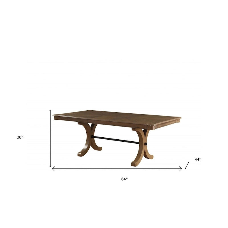 Table à manger extensible en bois massif marron avec tréteaux et rallonge amovible