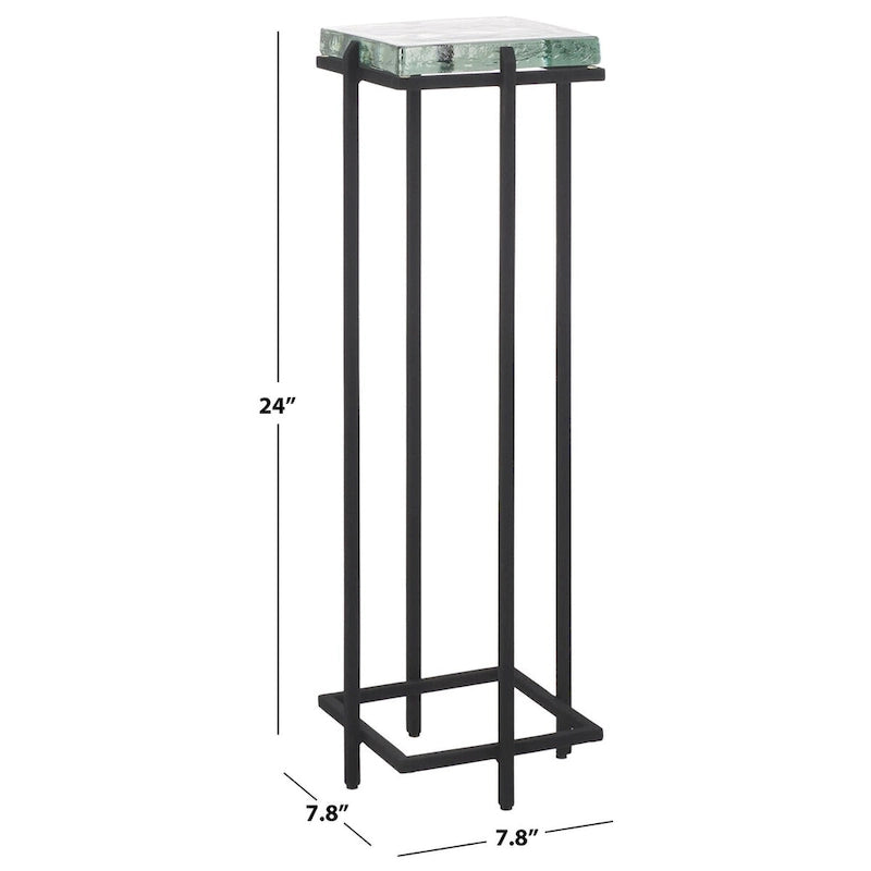 Table d'appoint carrée en verre moulé avec pieds fins en métal noir