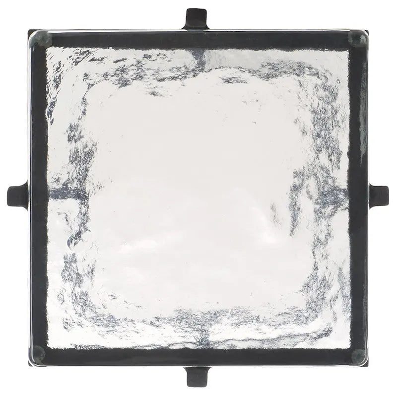 Table d'appoint carrée en verre moulé avec pieds fins en métal noir
