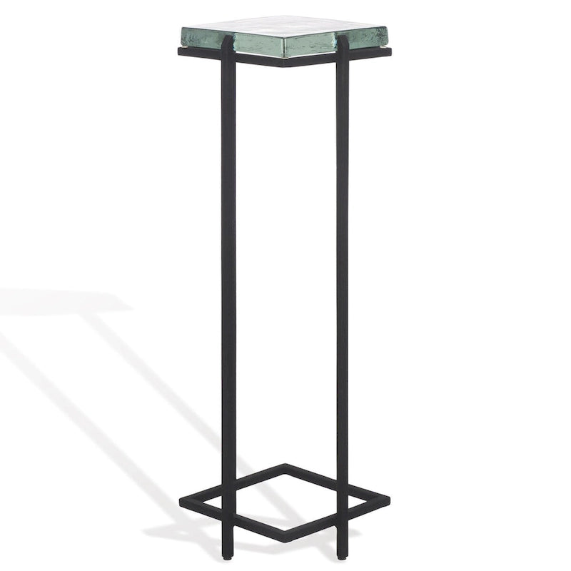 Table d'appoint carrée en verre moulé avec pieds fins en métal noir