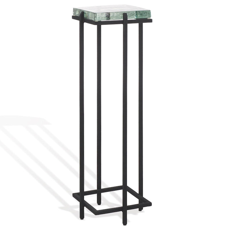Table d'appoint carrée en verre moulé avec pieds fins en métal noir