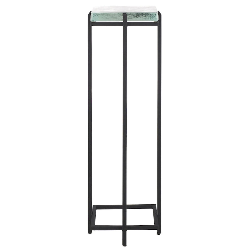 Table d'appoint carrée en verre moulé avec pieds fins en métal noir