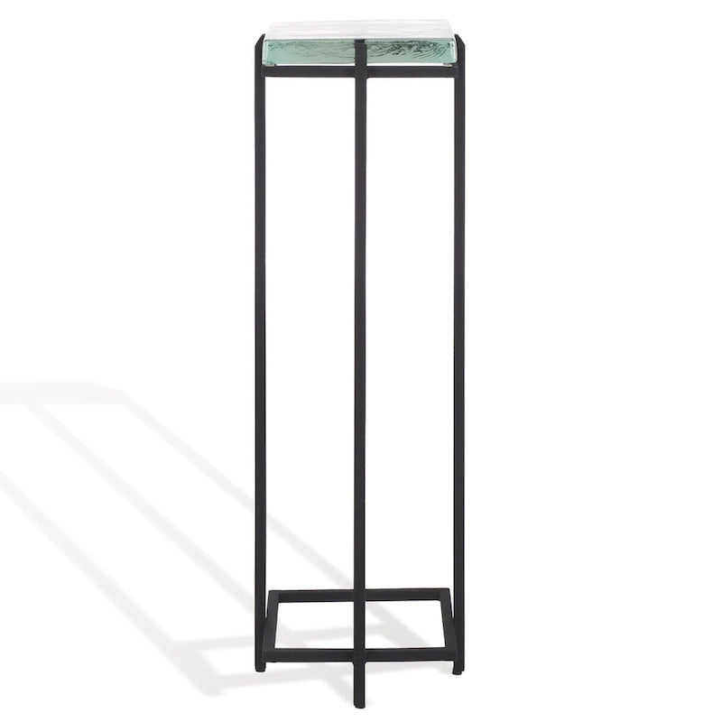 Table d'appoint carrée en verre moulé avec pieds fins en métal noir
